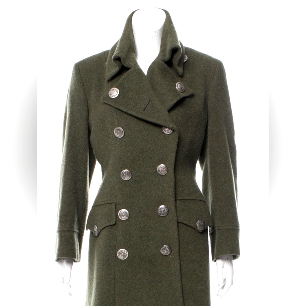 DOLCE & GABBANA Olive Green Double Breasted Wool Military COAT Silver Buttons 6 - Picture 4 of 13